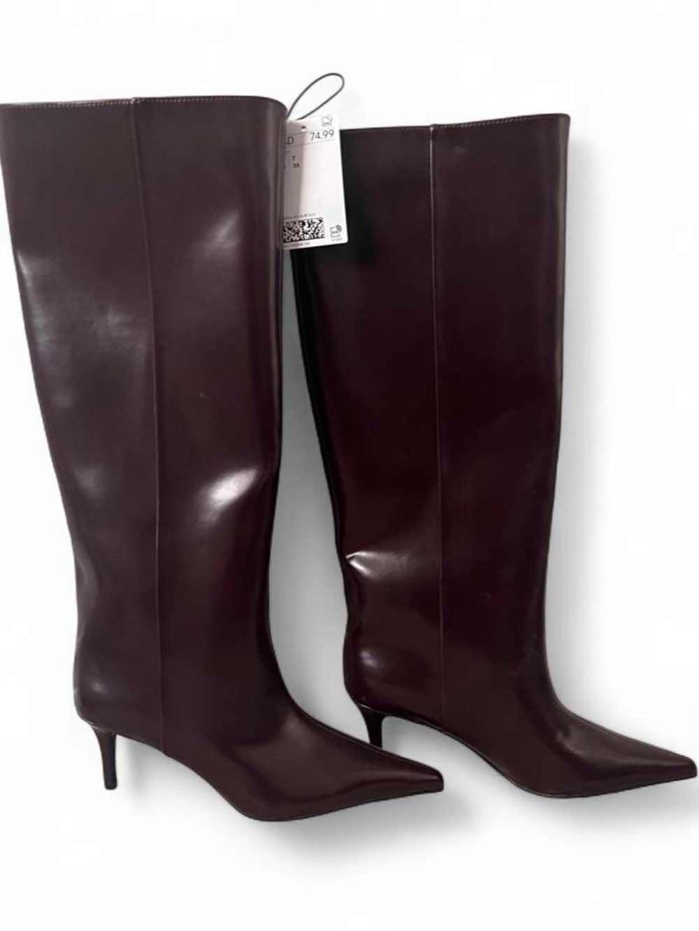 Brand New H&M Women's Knee-High Pointed-Toe Faux Leather Boots - Burgundy
